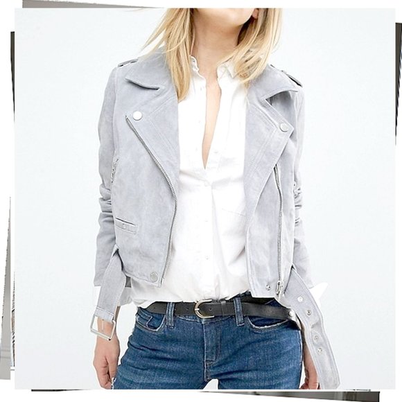 Gray Suede Leather Moto Jacket (M) by Blank NYC